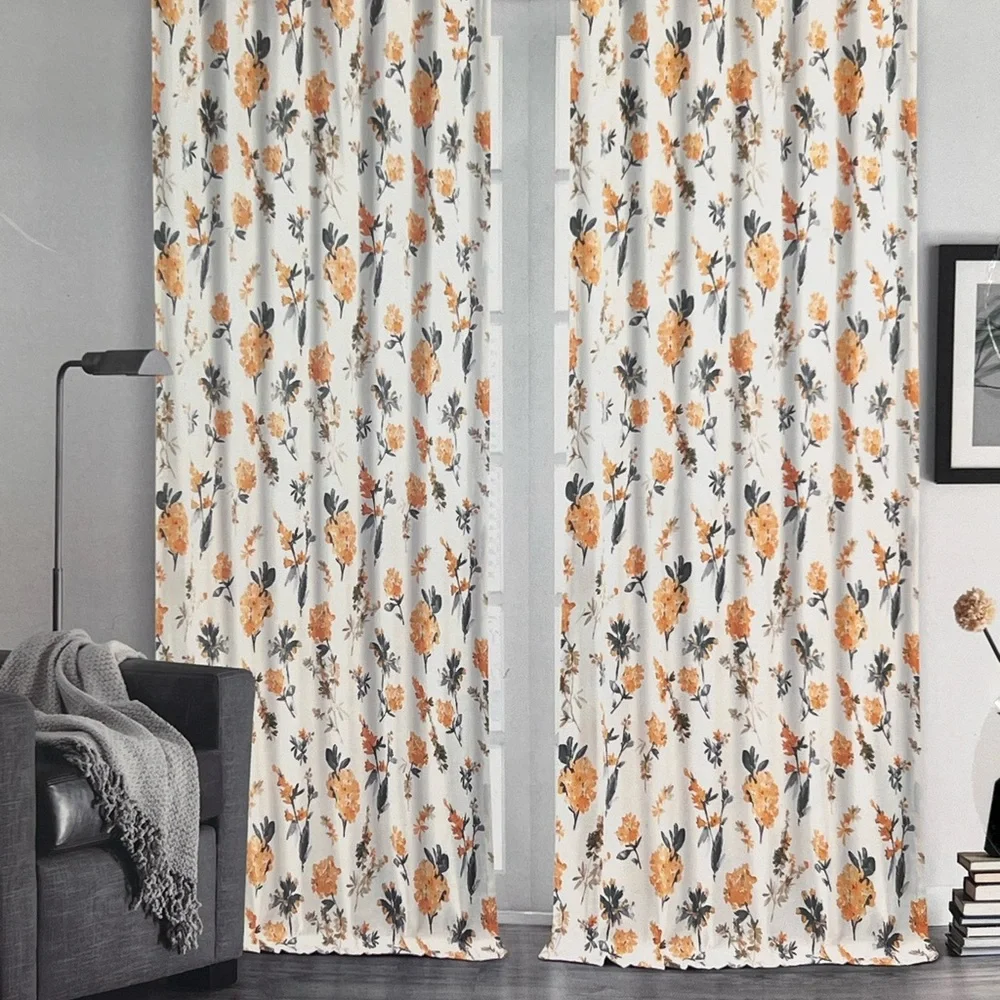 Moss & Willow Set Of 2 Yellow/Grey Giacomo Wild Flower PatternWindow Panels NEW